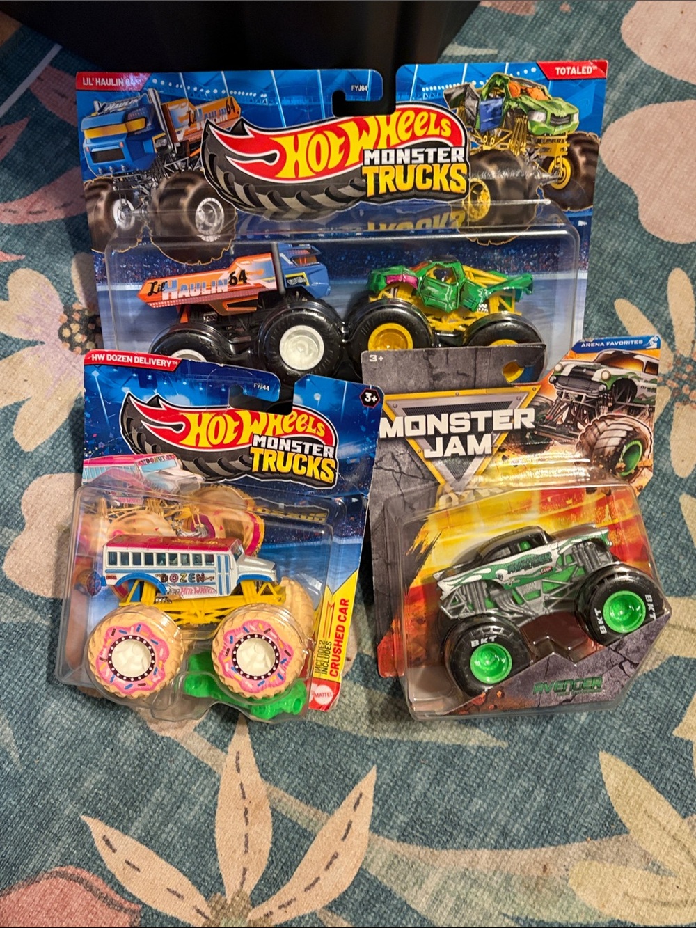 Monster Trucks Assorted Kids Toy Vehicles - Green, Yellow, Pink, Black